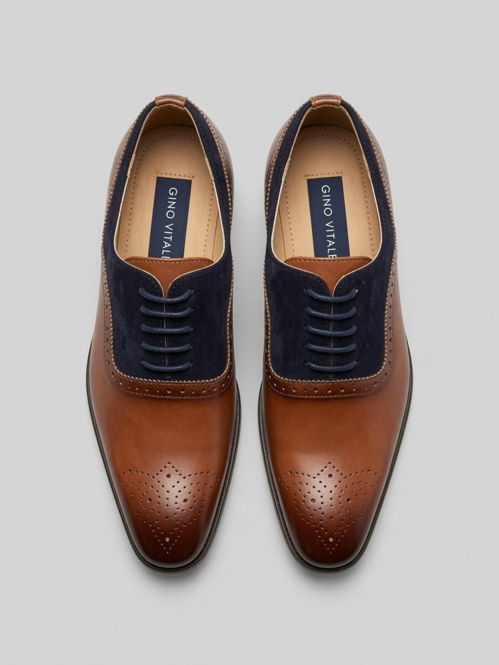 Gino Vitale Men’s Two-Tone Oxford Derbys in Navy and Brown